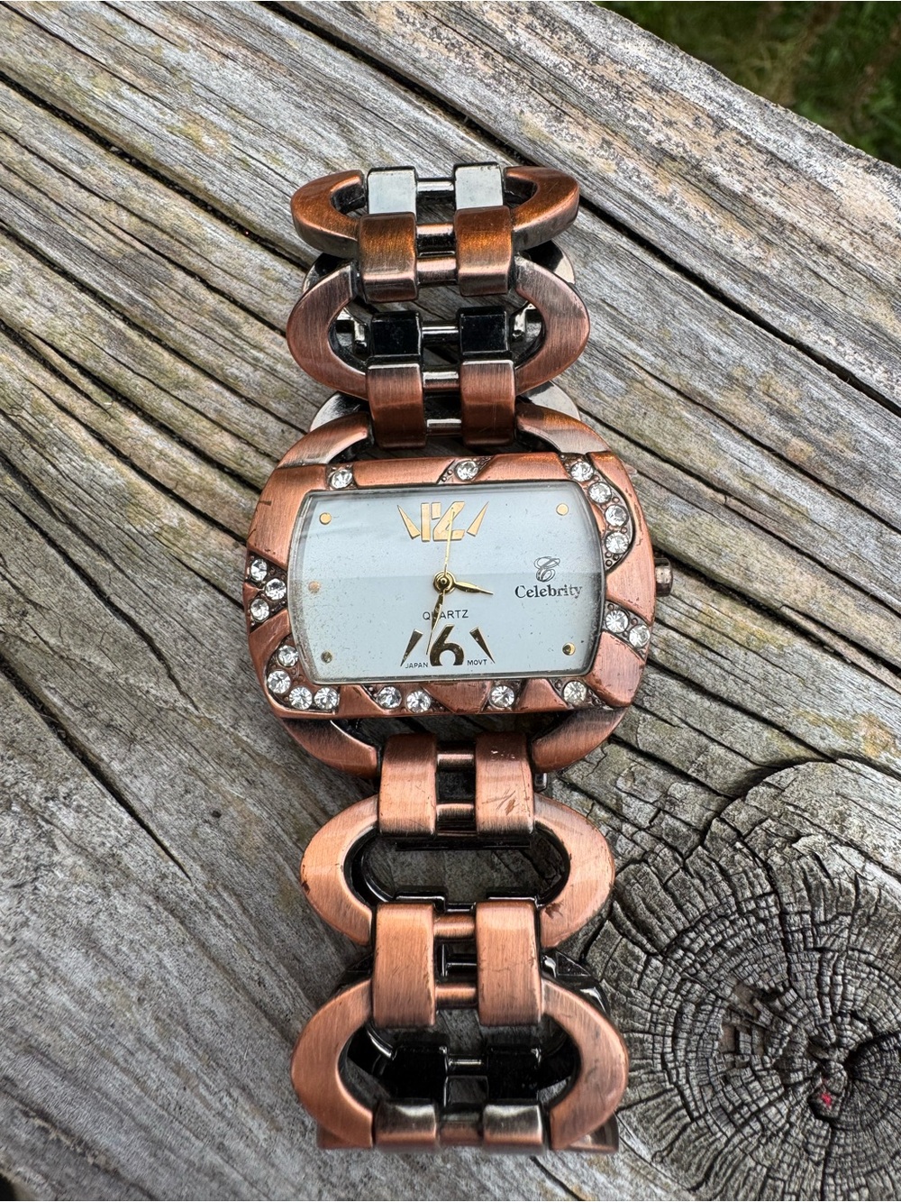 Vintage Copper CELEBRITY Watch International Rhinestones Japan Movement
